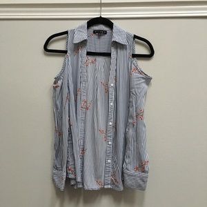 William B open-shoulder button-up top